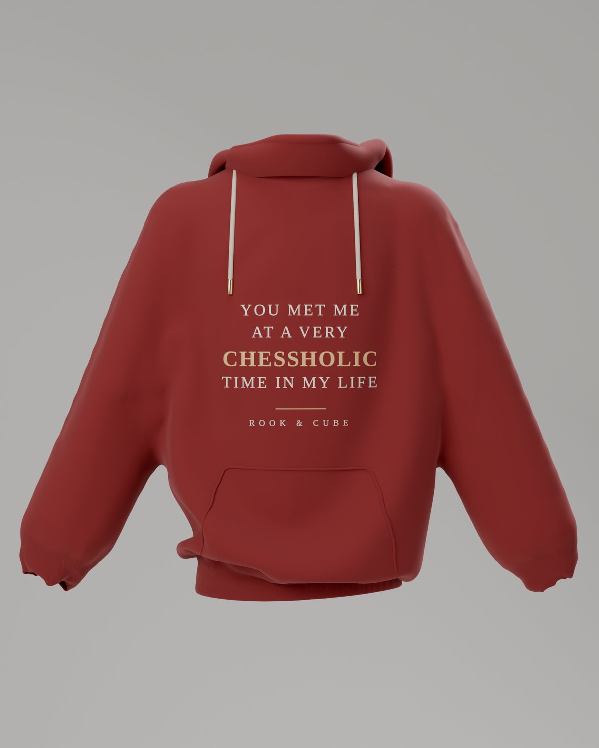 Roter Chessholic Hoodie, Vorderseite mit dem Druck You met me at a very chessholic time in my life